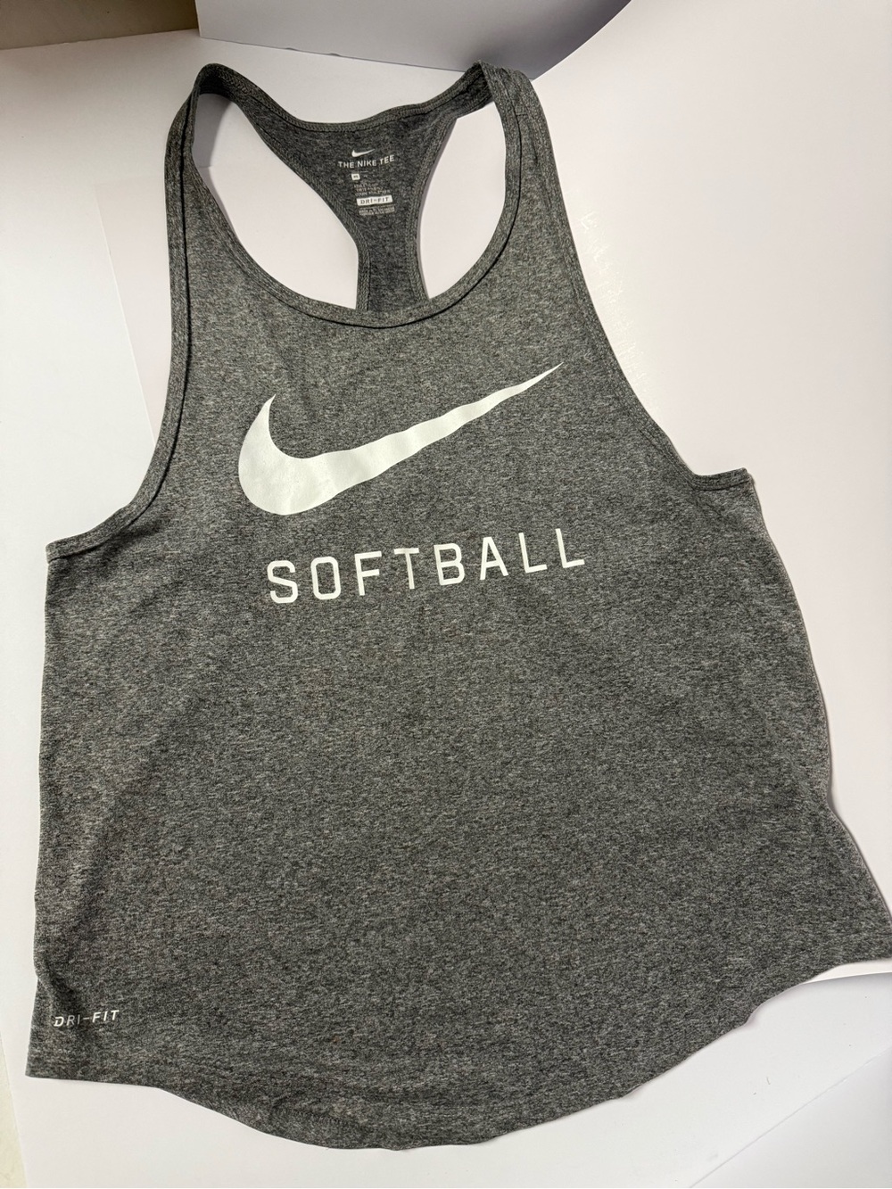 Nike Gray Racerback Softball Tank with White Swoosh X